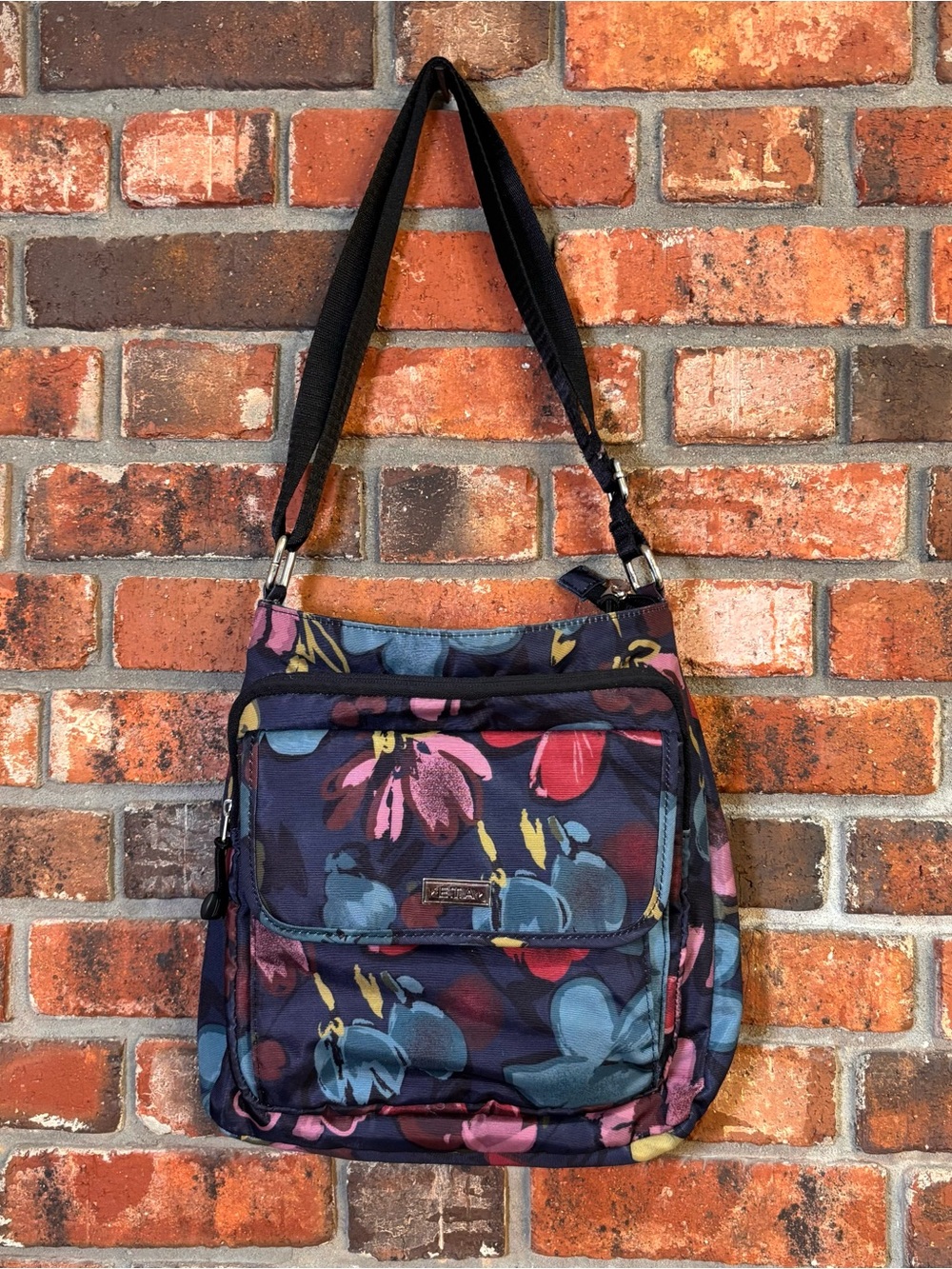 ETA womens floral nylon multi pocket crossbody bag blue